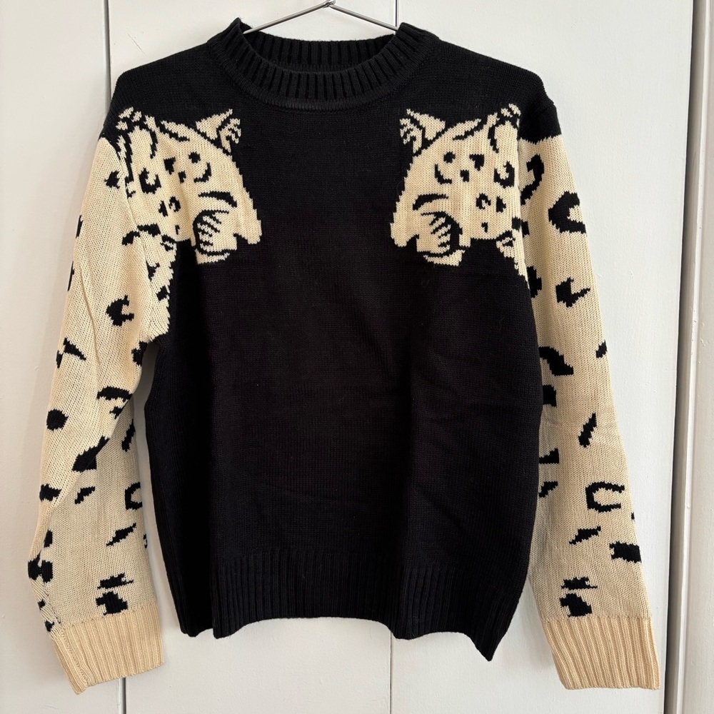 Black and Cream Cheetah Sleeve Sweater